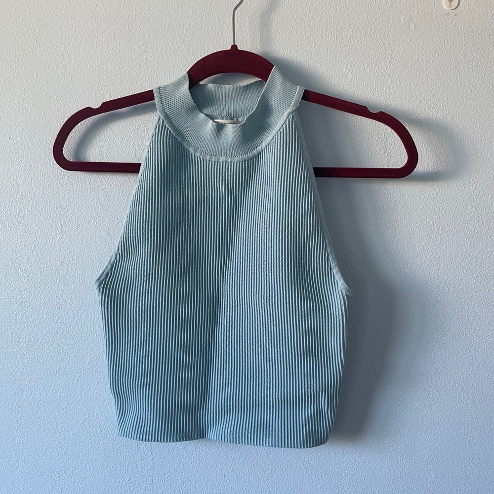 Babaton Blue Sleeveless Fitted Crop Top